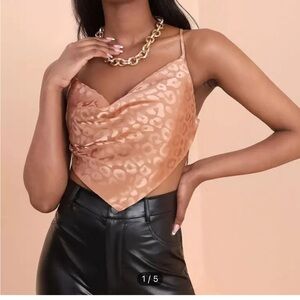 Leopard Print Satin Cowl Neck Top